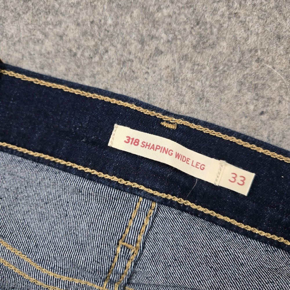 Levi 318 Shaping Wide Leg Womens 33x32 Dark Blue Denim Mid Rise Stretch Jeans - Picture 2 of 12
